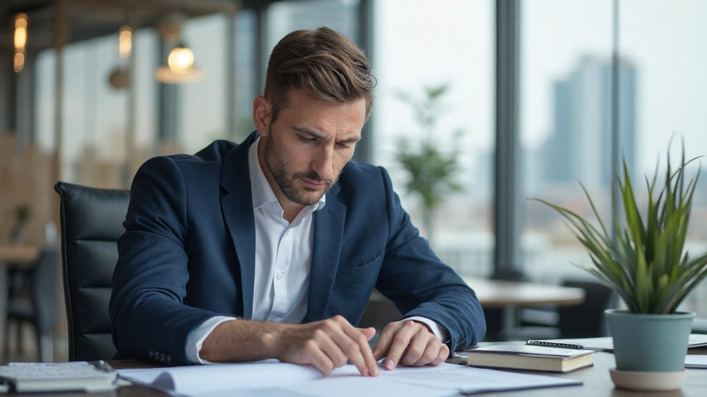 Современный офис риэлтора с документами по недвижимости на столе